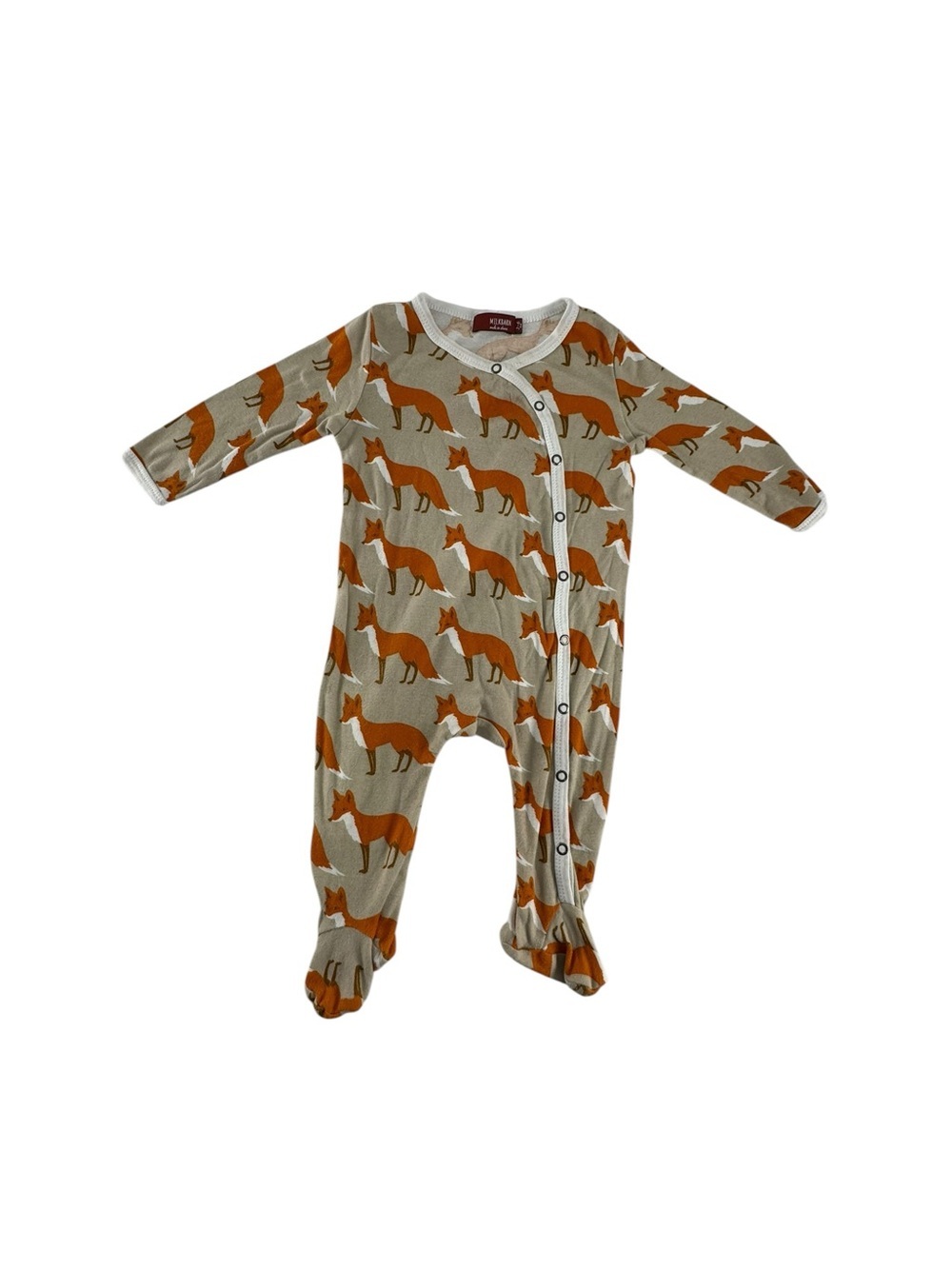 Milkbarn  Beige Fox Print Footed One-Piece Pajamas 3/6 m